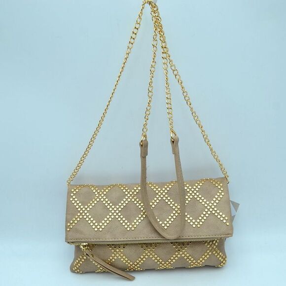 Studded Fold-over Chained Crossbody Bag - Picture 1 of 10
